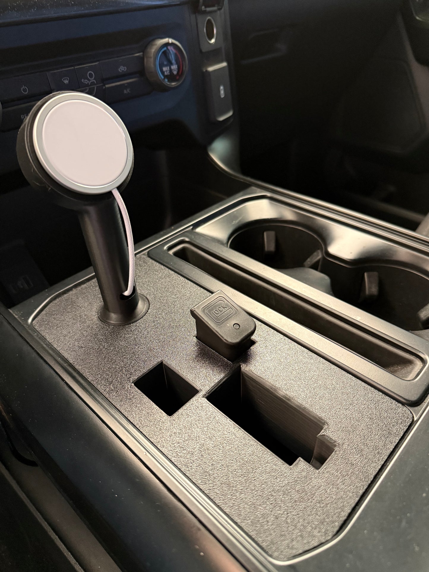 Wireless Apple charger pistol holder center console insert combo for 2024 ford f150