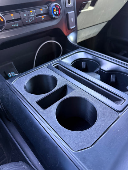2021–2026 Ford F-150 double cup holder center console insert installed inside truck interior