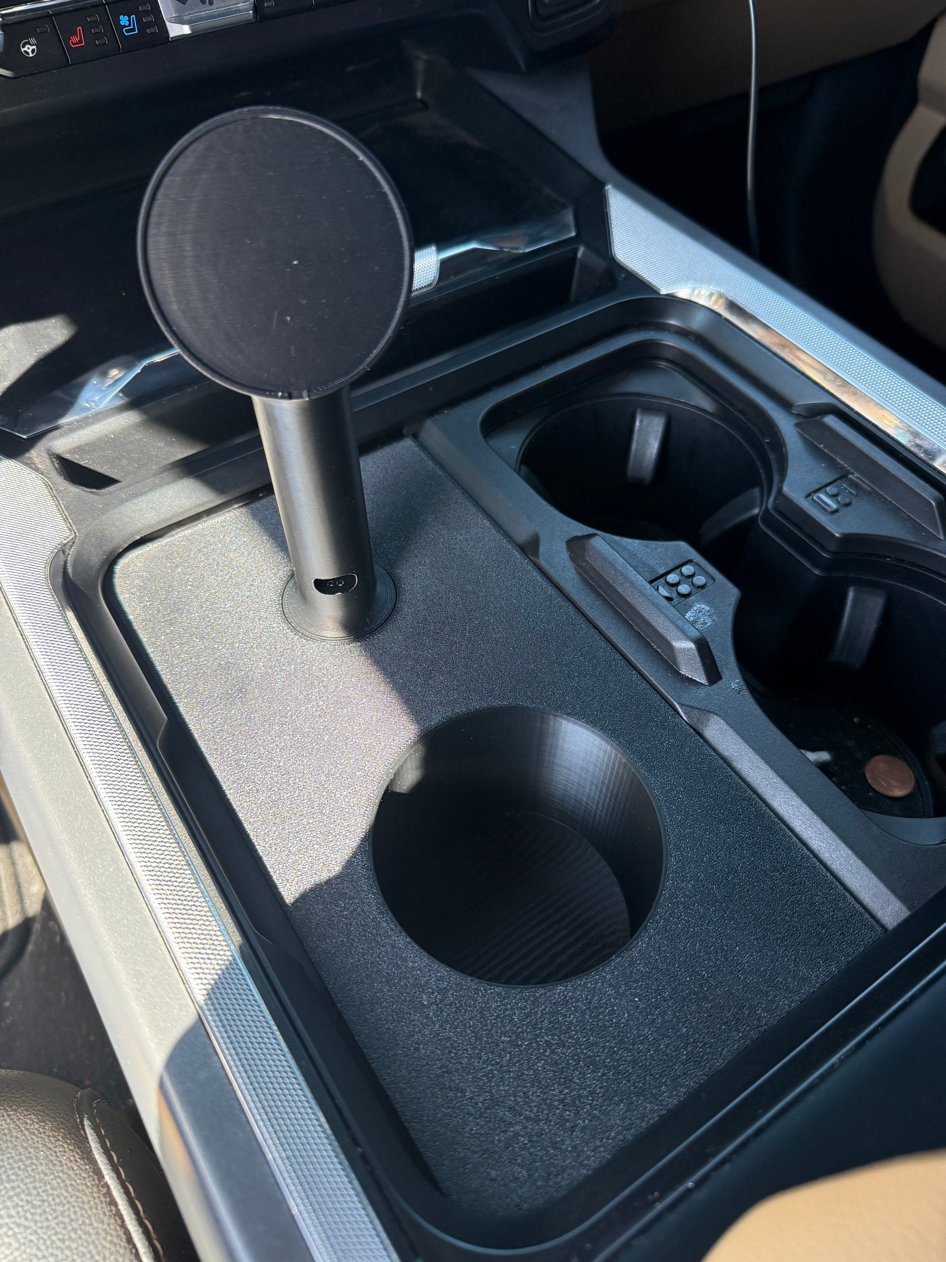 2023 Ford Super Duty console insert with blank phone stand and extra cup holder